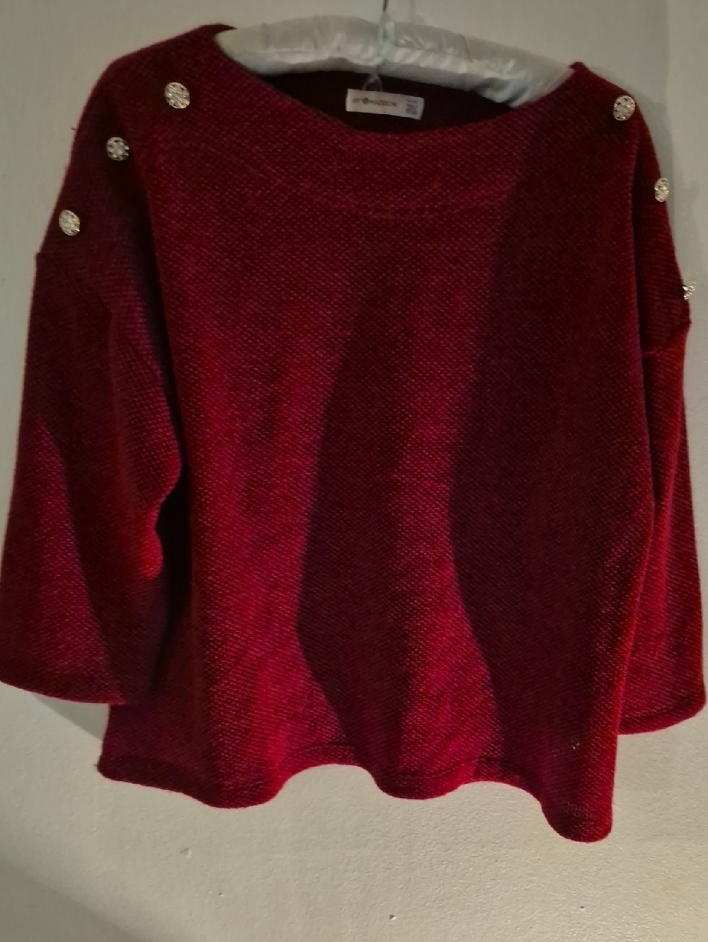 Women's Red Button-Shoulder Knit Sweater